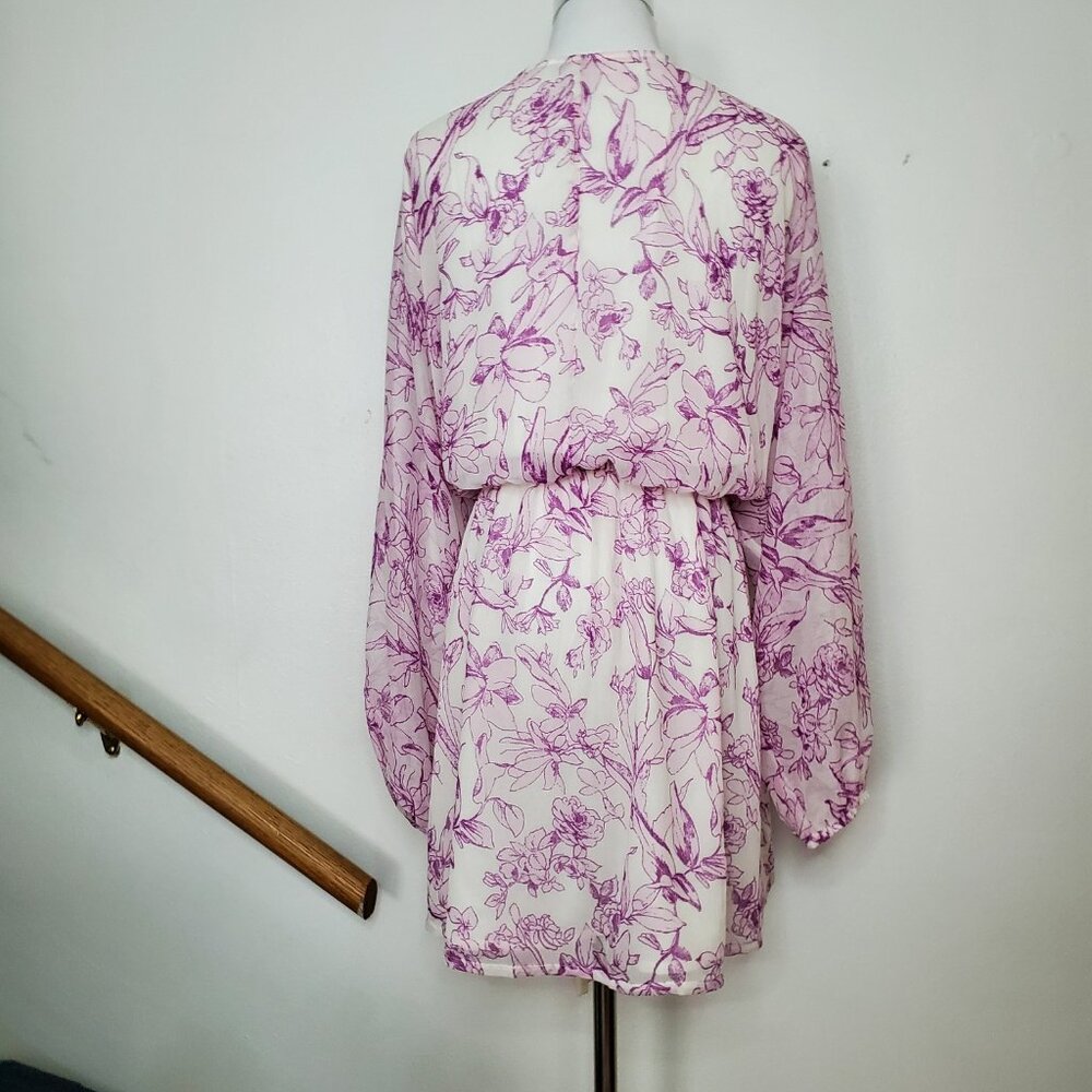 Women's Balloon Long Sleeve Mini Dress A New Day  Cream Purple Floral  XL - Picture 5 of 8